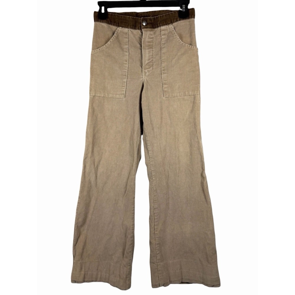 Vintage 70s Sundek Women 26x27.5 Corduroy Bell Bottoms Pants Beige Tan Brown USA